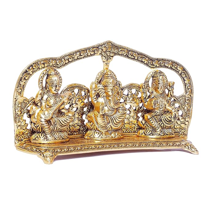 KridayKraft Laxmi Ganesha Saraswati Murti LGS Metal Statue with Diya pooja Idol