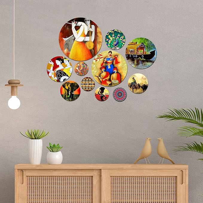Artvibes Designer MDF Wooden Wall Hanging Decoration Item for Home | Pack of 11 Pieces