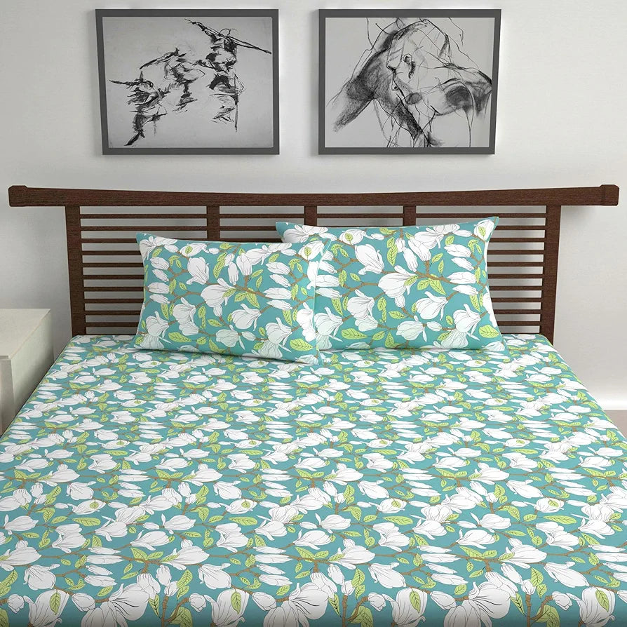 Divine Casa - 144 TC Super Soft 100% Cotton Bedsheet for Double Bed  144 Thread Count Colour Meadow Green|