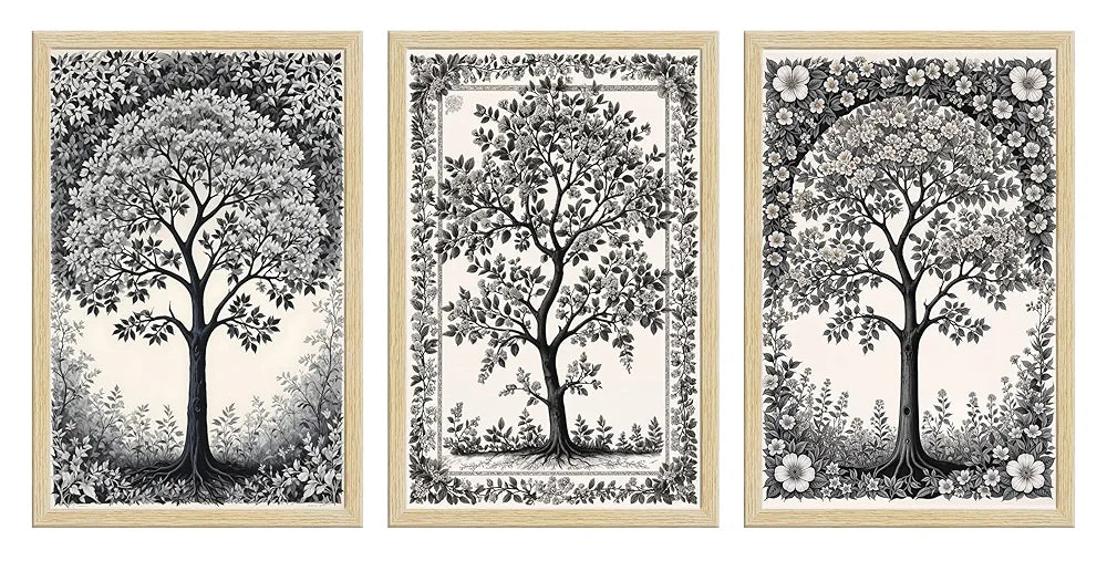 ArtX Paper Monochrome Paintings with Frame Black and White Set of 3