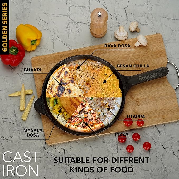 Sumeet Super Smooth Gold Series Pre Seasoned Cast Iron Shallow Fry Pan 24.5cm 1.6 kg