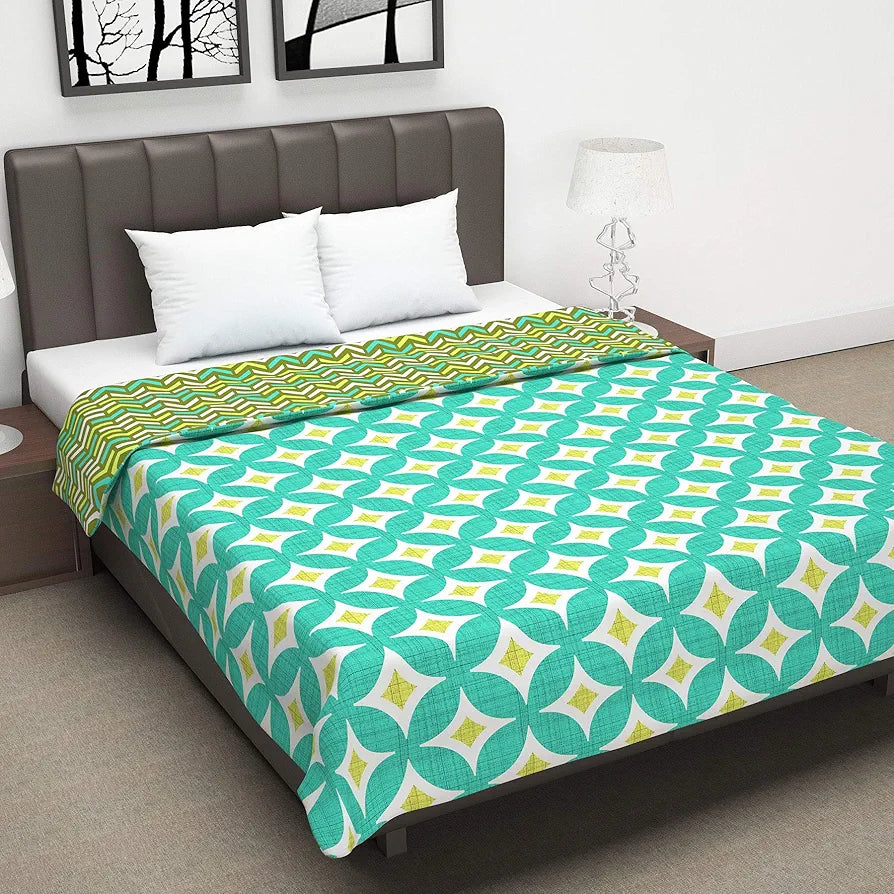 Divine Casa 120 GSM Microfiber Double Dohar Soft & Lightweight Throw Blanket Diamond Accents Pattern Colour Turquoise Green