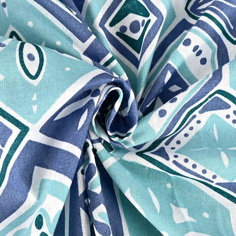 Divine Casa 144 TC 100% Pure Cotton Double Bedsheet with 2 Pillow Covers Geo Nordic Hexa Colour Ice Aqua Blue