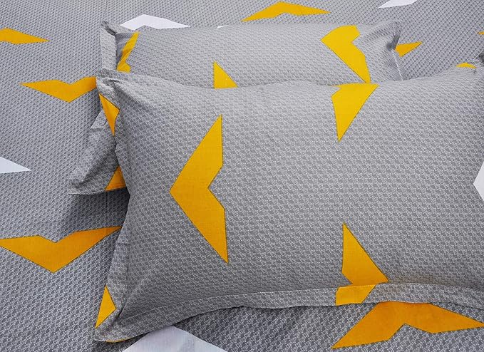 Huesland by Ahmedabad Cotton 144 TC Cotton King Size Bedsheet with 2 Pillow Covers - Grey & Yellow