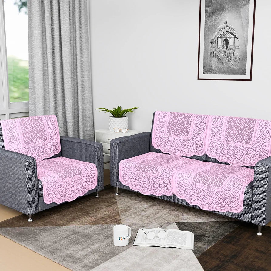 Kuber Industries Sofa Cover Net 2+1 Seater Sofa Slip Cover Set Zig Zag Printed Pink