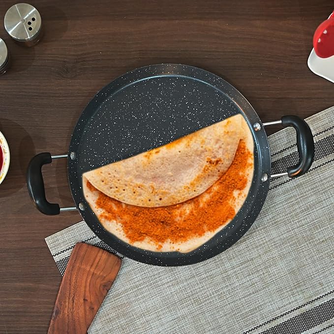 Femora Carbon Steel 28 Cm Dosa Tawa/ Comal Pan With Bakelite Handle | Heat Resistant | 3 Layer Non-stick Coating Pan | Black