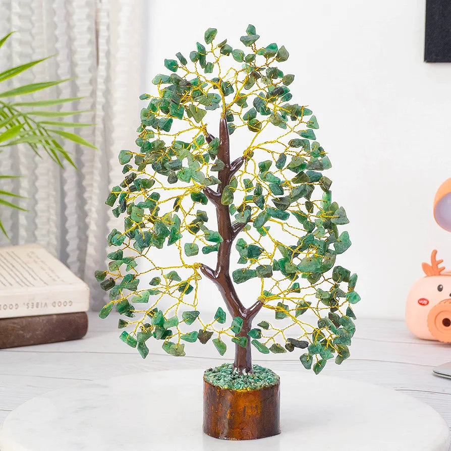 HindCraft Green Aventurine Crystal Tree Golden Wire 10-12 inch