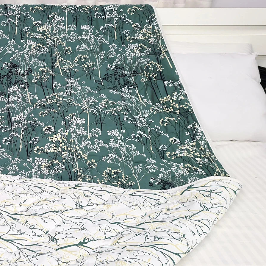 Divine Casa Microfibre All Weather Lightweight 120 GSM Printed Reversible Double Bed Quilt Comforter Blanket TC - 144 Colour Light Grey and White