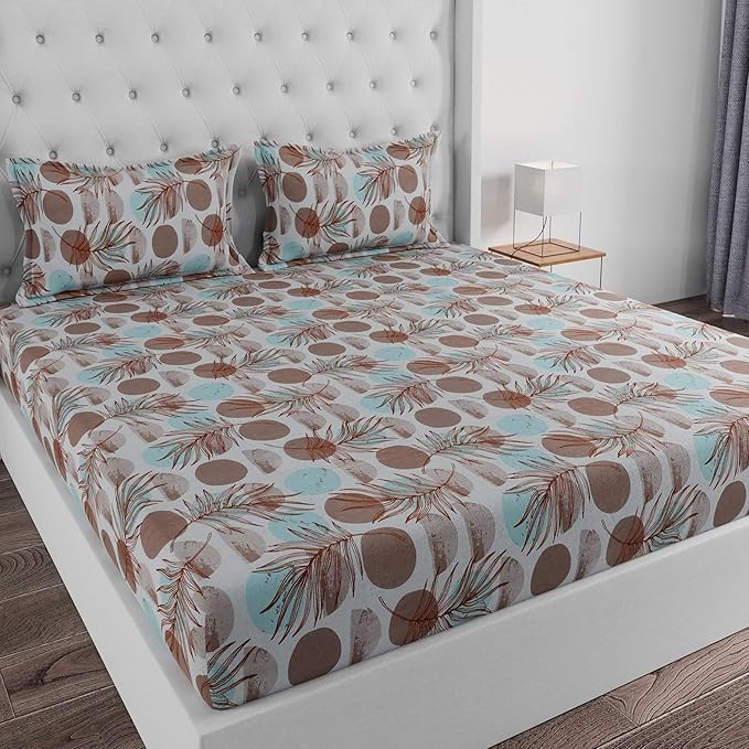 Huesland by Ahmedabad Cotton 144 TC Cotton King Size Bedsheet with 2 Pillow Covers - White & Brown
