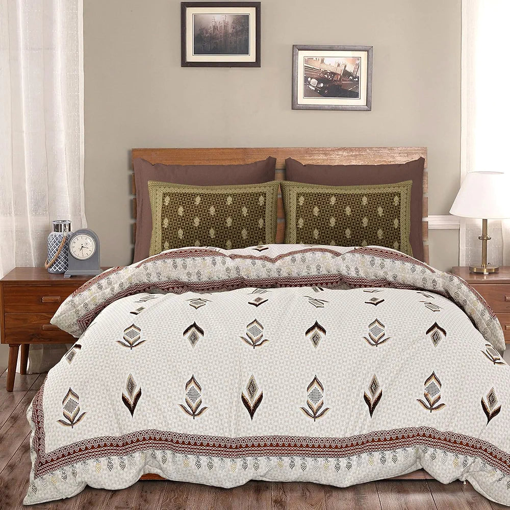Kuber Industries Double Bedsheet with 2 Pillow Covers 186 TC Premium Cotton Embroidery Katli Flower Brown