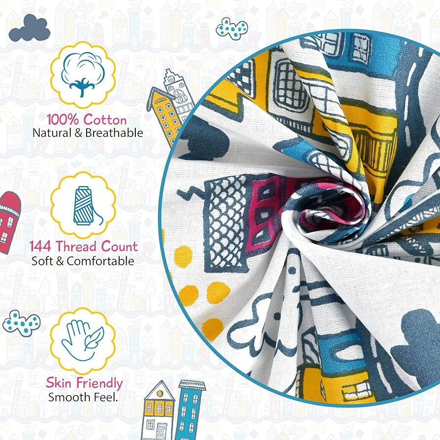 Divine Casa 144 TC 100% Cotton Single Bedsheet with 1 Pillow Cover Abstract PatternColour Heaven White