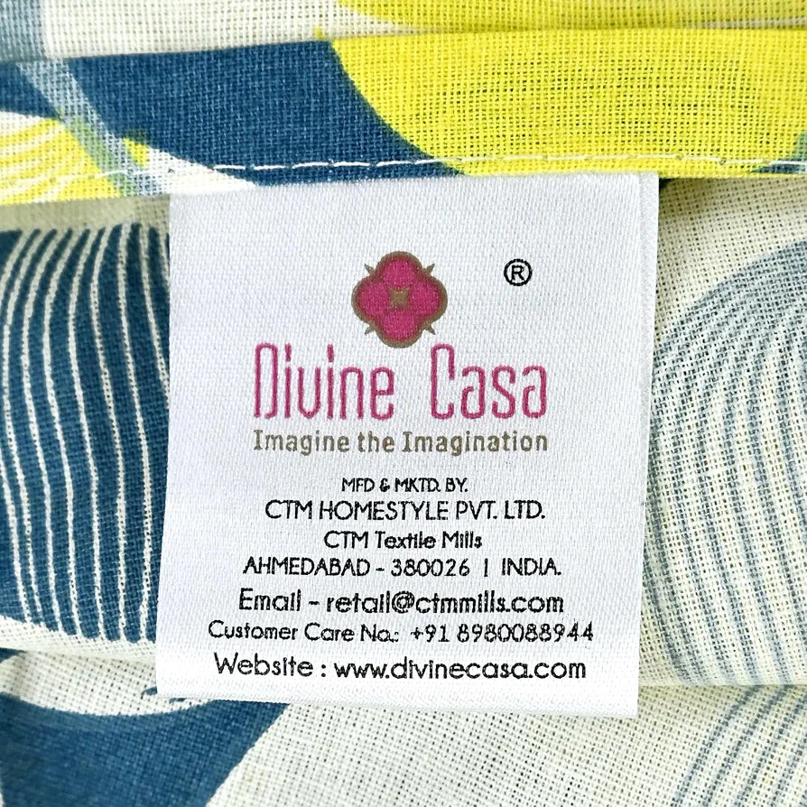 Divine Casa 144 TC Pure Cotton Double Bed Bedsheet with 2 Pillow Covers Mosaic Bloom Colour Yellow Blue