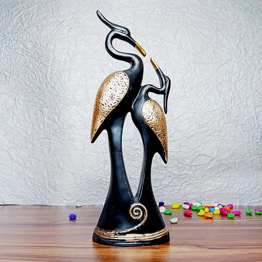 Jaipur Ace Resin Paradise Pair of Kissing Swan Couple Statue Sculptures Showpieces Kissing Swan Black