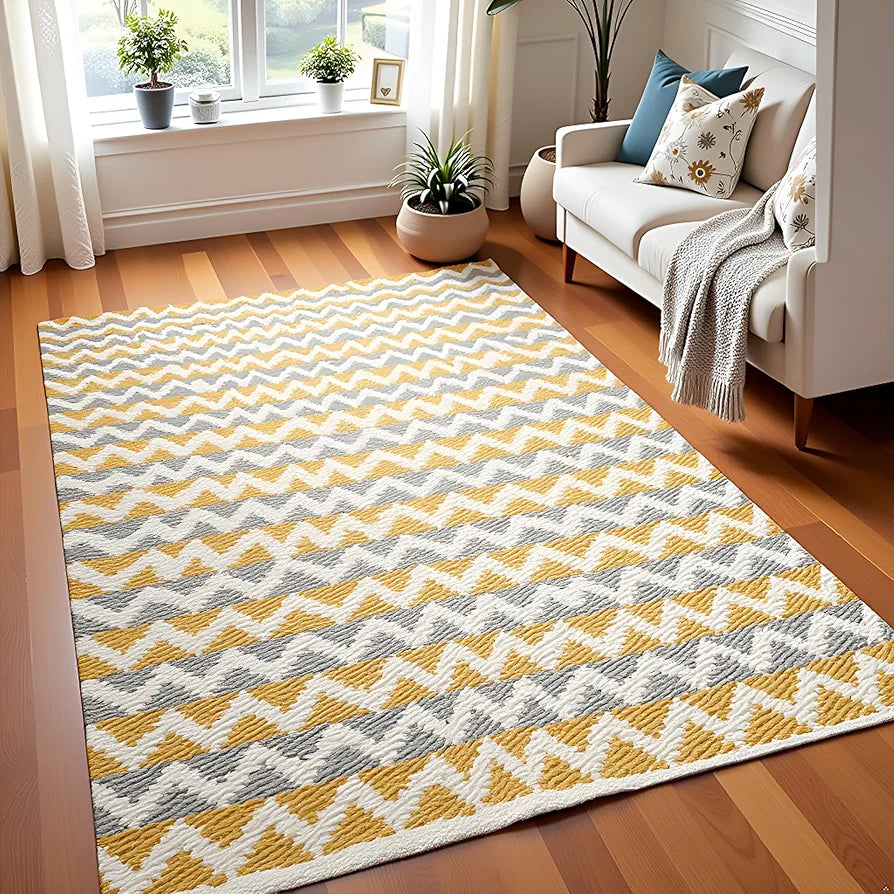 Sajavat Home Cotton Rectangular Floor Rug Colour Yellow