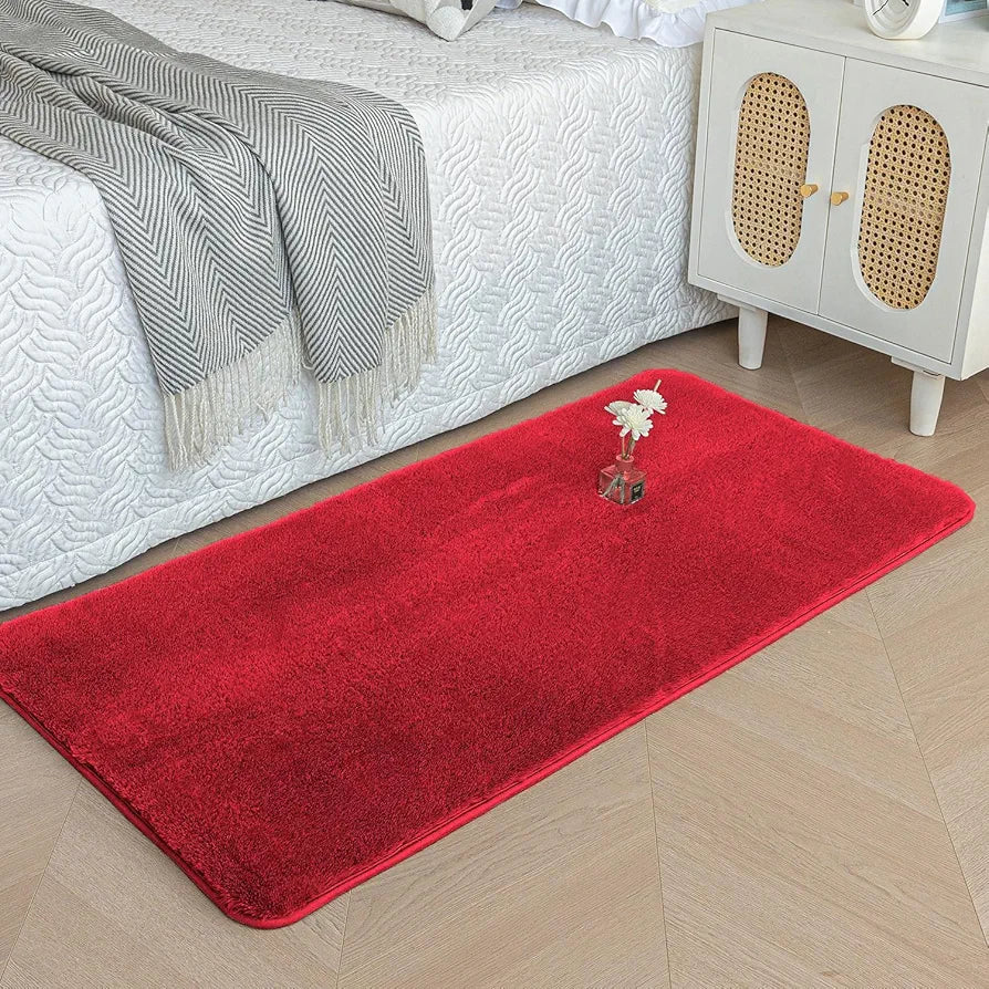 Luxe Home International Ruffle Bath Mat Rabbit Fur 1000 Gsm Bathroom Door Rectangular Foot Mats 60X90Cm Rug Colour Maroon