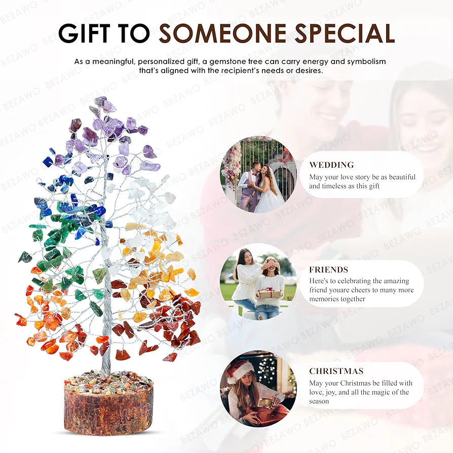 Bezavo Seven Chakra Crystal Tree Silver Wire