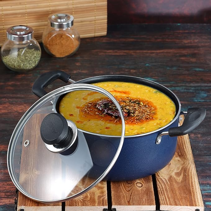 Vinod Zest Aluminium Non Stick Saucepot With Glass Lid - 2.2 Litres | 18 Cm | 3 Mm Extra Thick | 3 Layer Coating