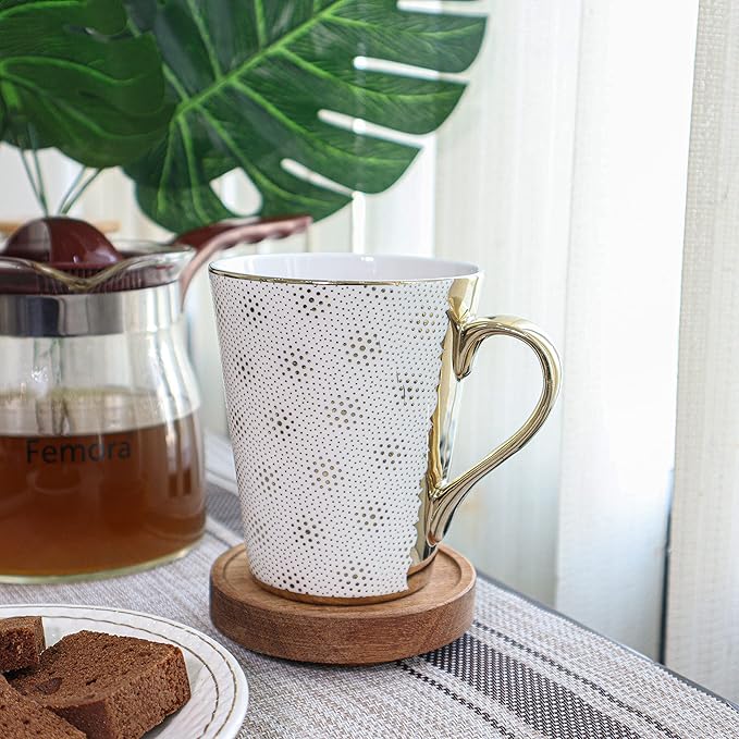 Femora Ceramic White-golden Coffee Mugs, Tea Mugs, Ceramic Tea Cups | 330 Ml | 1 Piece Set | Not Microwave Safe