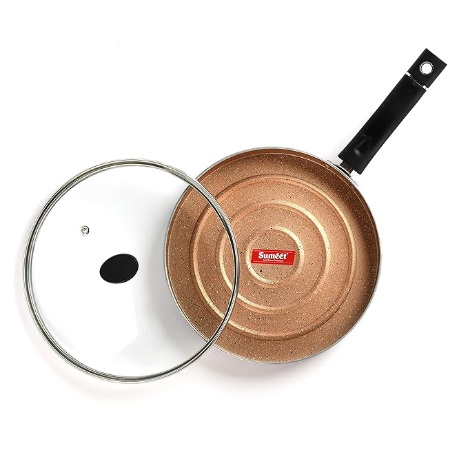 Sumeet Aluminium Nonstick Pizza Pan with Glass Lid (24cm Peach)