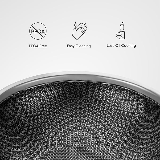 Stahl Artisan Hybrid Triply Non Stick Kadai With Lid, Stainless Steel Kadai for Cooking | Induction & Gas Stove Compatible | 2.4 L | 24 Cm