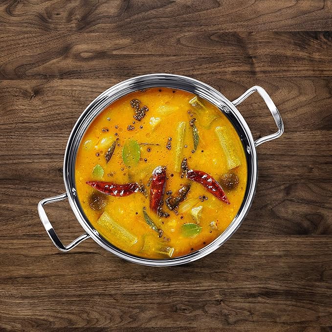 Sumeet Stainless Steel Induction Bottom Induction & Gas Stove Friendly Kadhai Size 13 (2.3 Ltr)