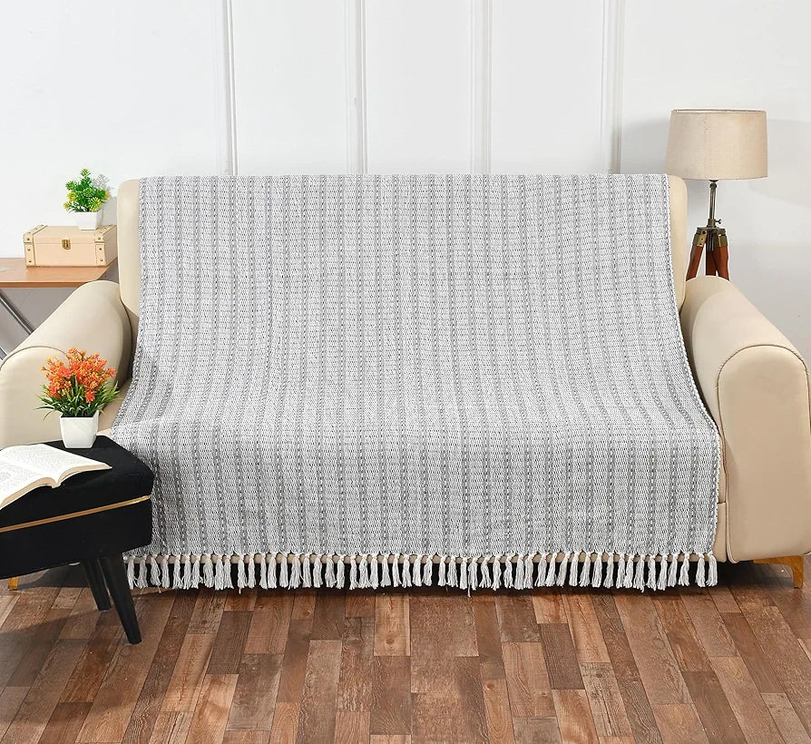 Sashaa World Cotton Striped Super Soft & Breathable Throw Blanket Colour Black