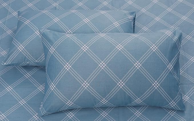 Huesland by Ahmedabad Cotton 186 TC Cotton Bedsheets for King Size Bed with 2 Pillow Covers | Blue