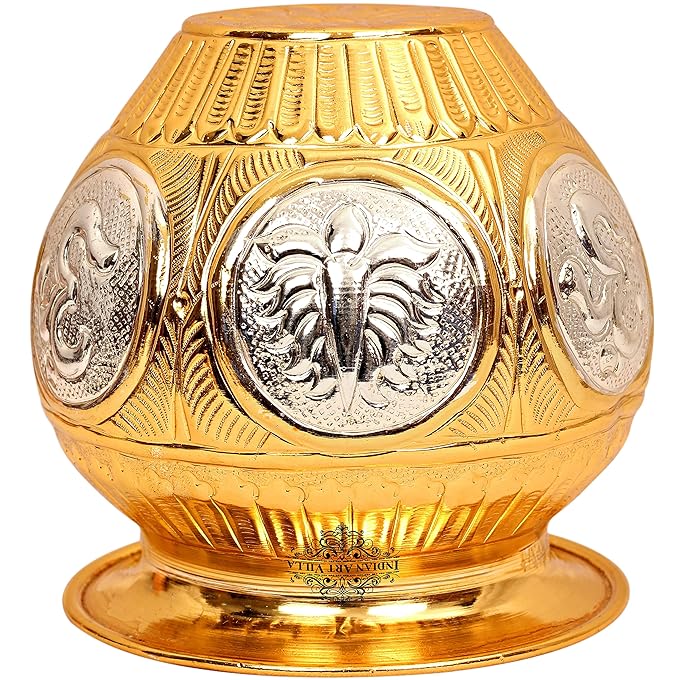 Indian Art Villa Pure Copper Pooja Kalash Gold Finish Design - 300 gms