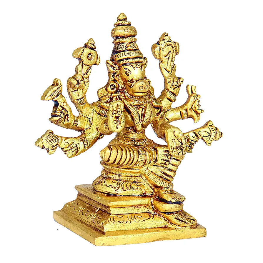 anciently Small Varahi Amman Statue | Varahi Amman Silai Small | Small Varahi Statue | Varahi Amman Idol Brass 7.5 CM Height, Gold Colour 1 No