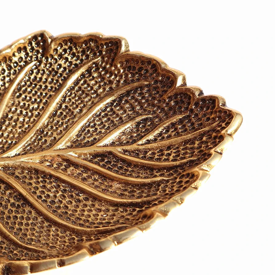 Pure Source India Leaf Design Aluminium Agarbatti Stand Incense Holder Ashcacher Gold Antique