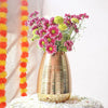 Behoma Oval Shape Metal Flower Vase Ribbed vase 8.7 inches Golden 1Pc Flowers not Included