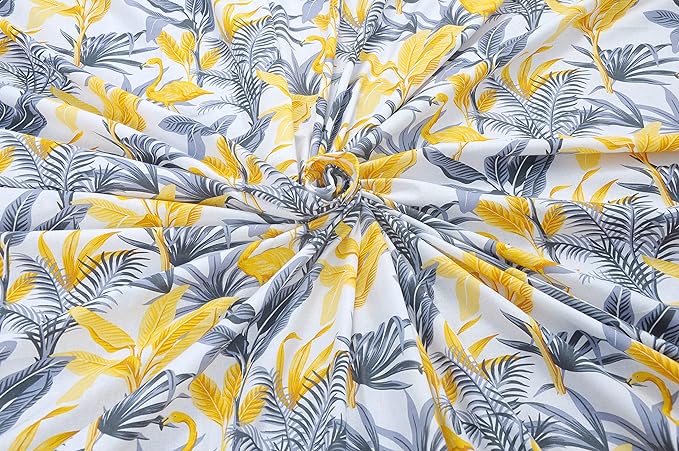 Huesland by Ahmedabad Cotton 144 TC Cotton Bedsheets for King Size Bed with 2 Pillow Covers | Flamingos & Stripes Yellow & Grey