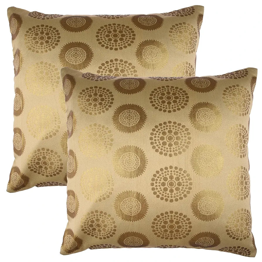 Kuber Industries Cushion Cover Pillow Covers Banarasi Gola Cushion Covers Set of 5 Golden