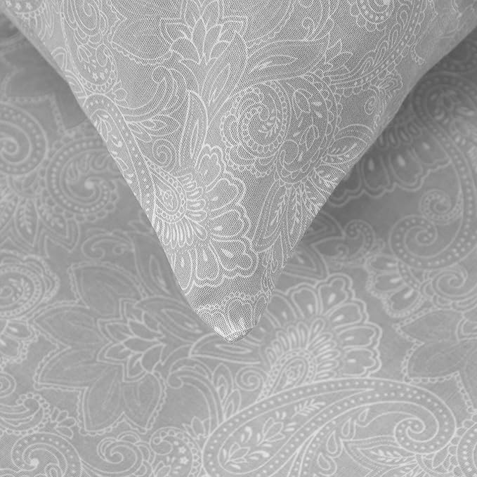 Huesland by Ahmedabad Cotton 186 TC King Size Bedsheet Cotton with 2 Pillow Covers | Grey & White
