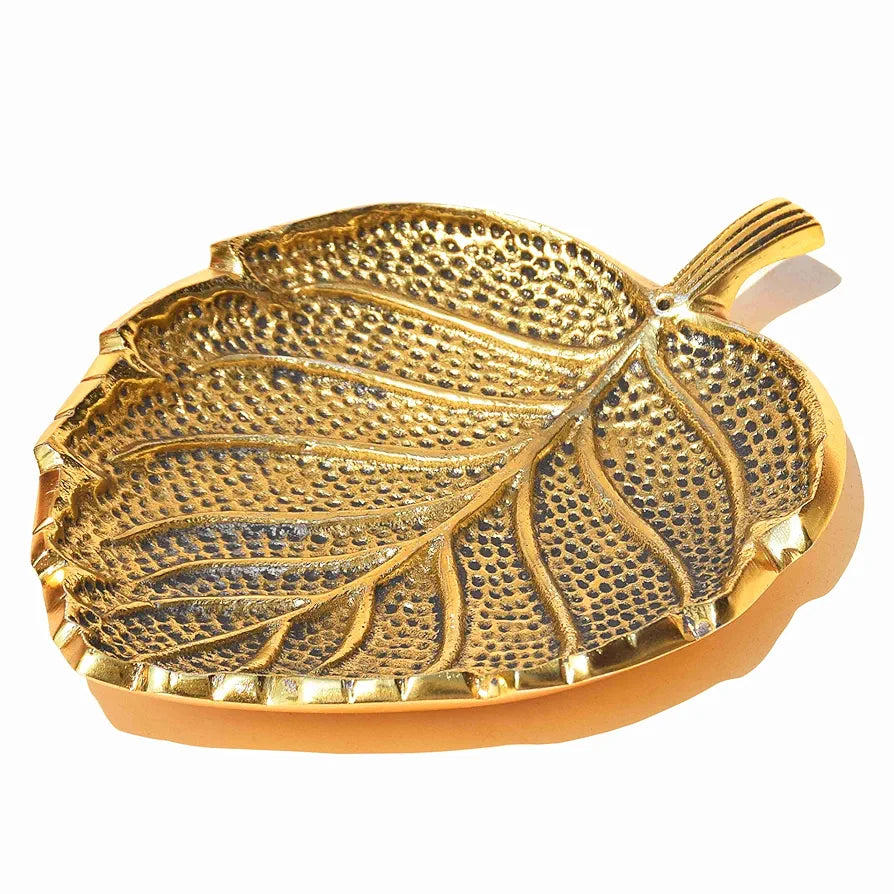 Pure Source India Leaf Design Aluminium Agarbatti Stand Incense Holder Ashcacher Gold Antique