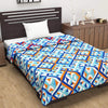 Divine Casa 120 GSM Microfiber Single Dohar Soft & Lightweight Throw Blanket Tessellate Pattern Colour Blue-Red & Orange