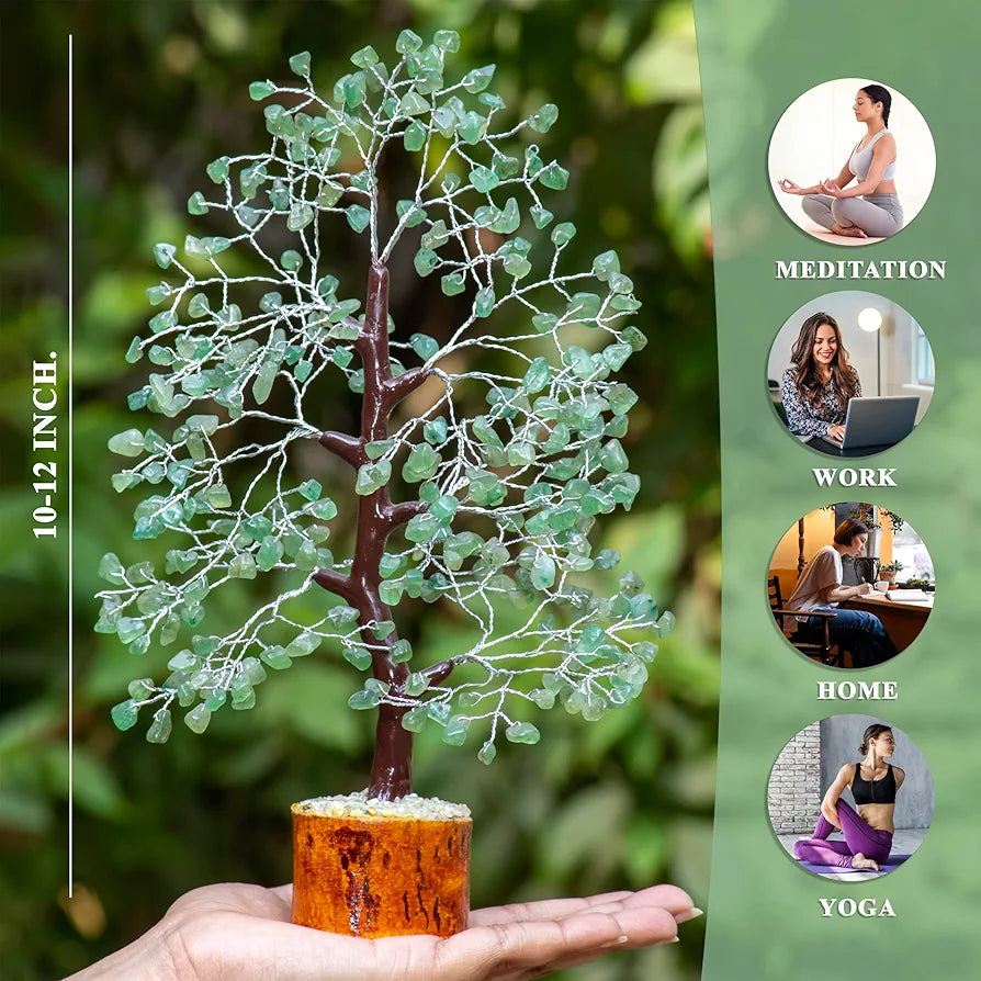 HindCraft Green Jade Crystal Tree Silver Wire 10-12 inch