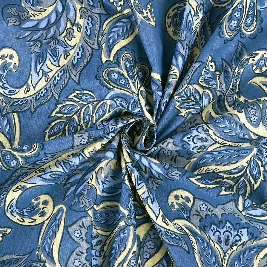 Divine Casa 144 TC 100% Pure Cotton Single Size Bedsheet with 1 Pillow Cover Floral Paisley Colour Beige Blue