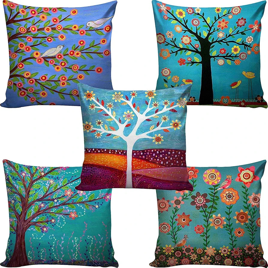 Aerohaven Amayra Home Set of 5 Multi Colored Decorative Hand Made Cotton Cushion Covers Multicolor