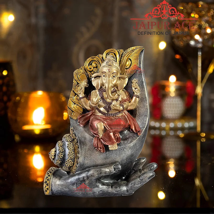 Jaipur Ace Ganesh Idol Ganesh Statue Sitting on Conch With Hand Shank Ganesha