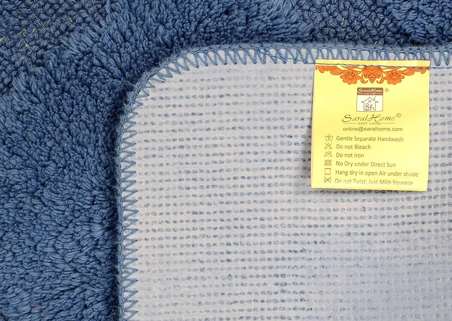 Saral Home Cotton Anti Slip Bathmat Set with Contour Colour Blue (Pack of 2)