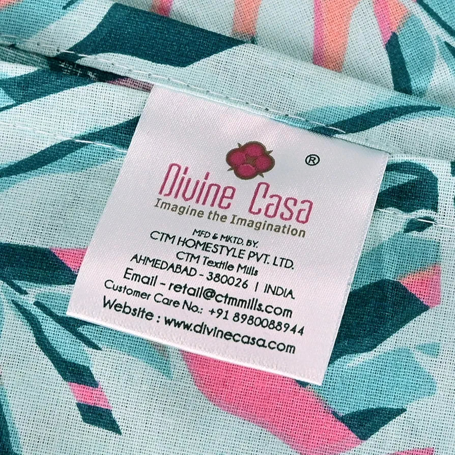 Divine Casa 144 TC 100% Pure Cotton Single Size Bedsheet with 1 Pillow Cover Tropical LeafColour Light Blue Pink