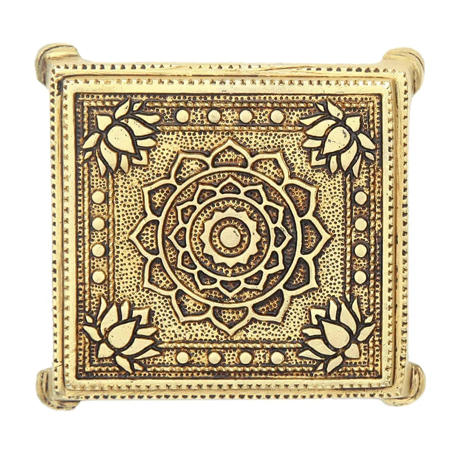 anciently Brass Pooja Chowki Square with Lotus Design | Sqaure Brass Chowki for Puja, Brass, Gold Colour, 1 Piece 