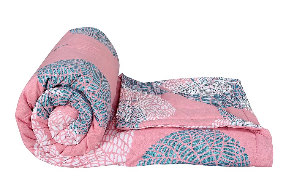 BSB Home 2nd Gen Microfiber Reversible AC Comforter Blanket for Winter Quilt Duvets for King Size Double Bed Light Green and Pink