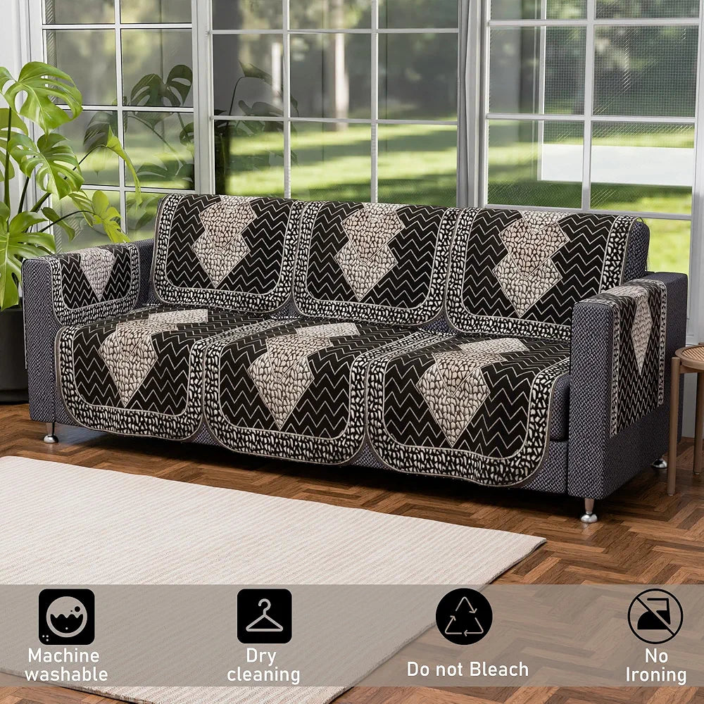 Kuber Industries Set of 16 Fully Covered Sofa Cover 5-Seater Stone Mayur Dark Grey & Brown