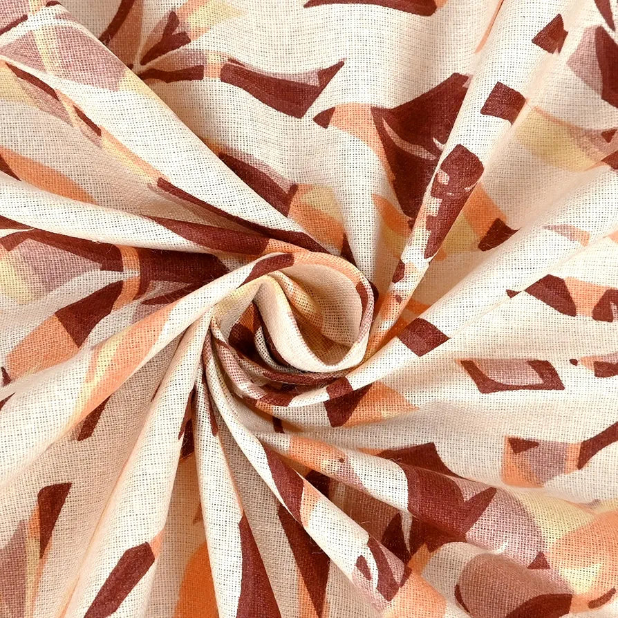 Divine Casa 144 TC 100% Cotton Double Bedsheet with 2 Pillow Covers Tropical Leaf Colour Cream Brown