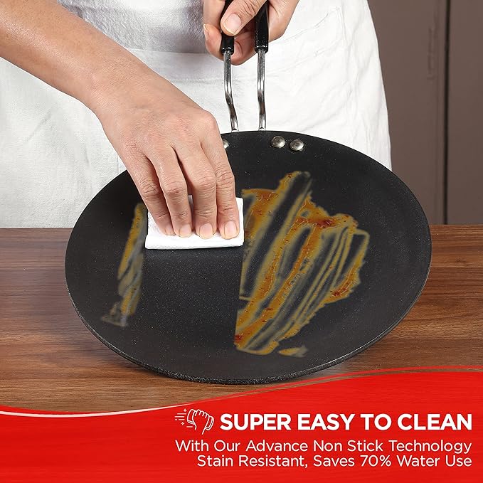 Vinod Hanos Non Stick Concave Tawa -26.5 cm | 5.25mm Thick | Roti, Chapati Tawa | Long Lasting | Riveted Handle