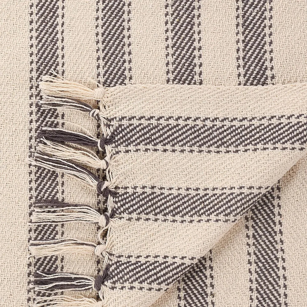 Sashaa World Striped Throw Medium with Tasselled Edges Colour Dark Blue