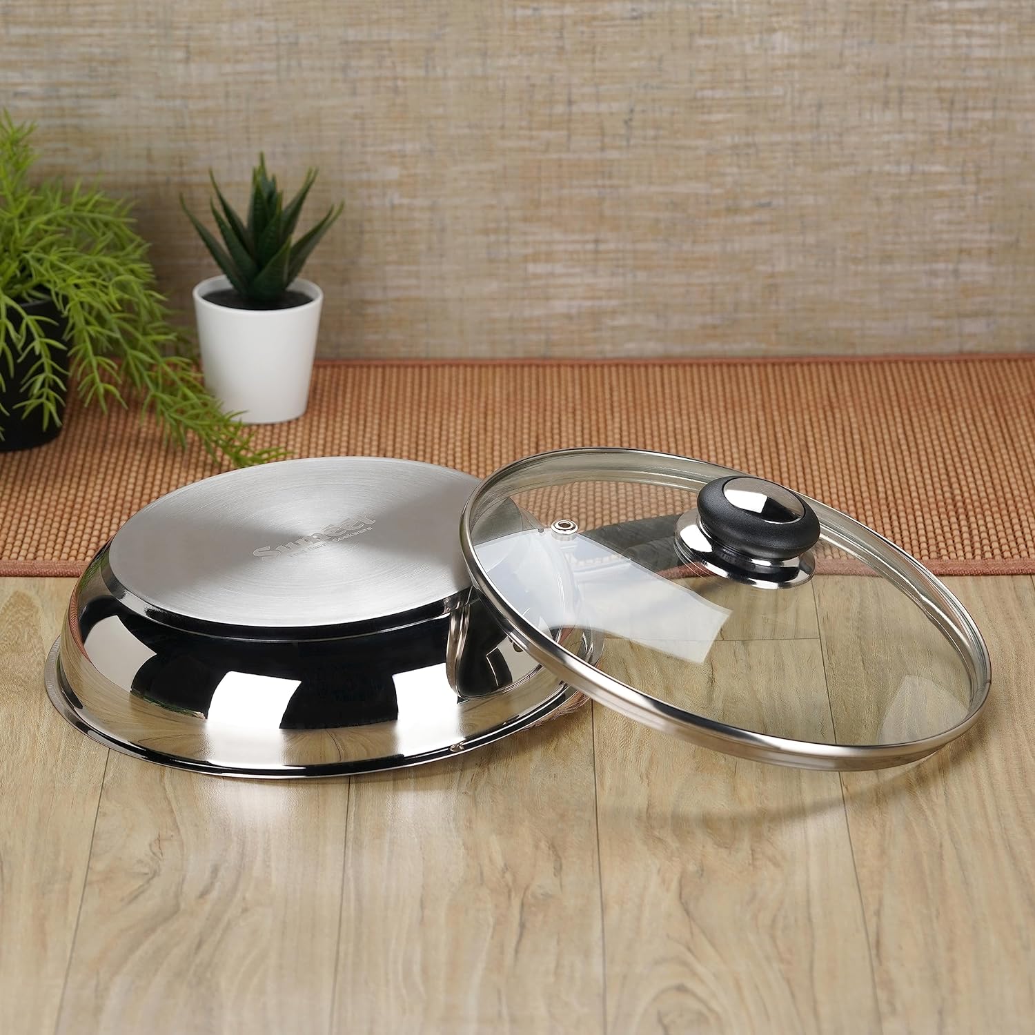 Sumeet Stainless Steel Induction Bottom Fry Pan with Glass Lid 2.250 Liter 25.5 cm Silver