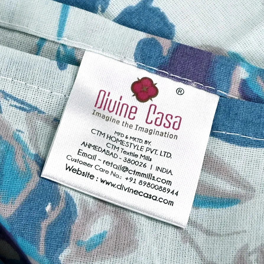 Divine Casa 144 TC 100% Pure Cotton Double Bed Bedsheet with 2 Pillow Covers Bloom Floral Colour Lavender Blue